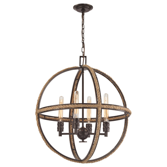 Natural Rope 24" 4 Light Chandelier in Oil Rubbed Bronze