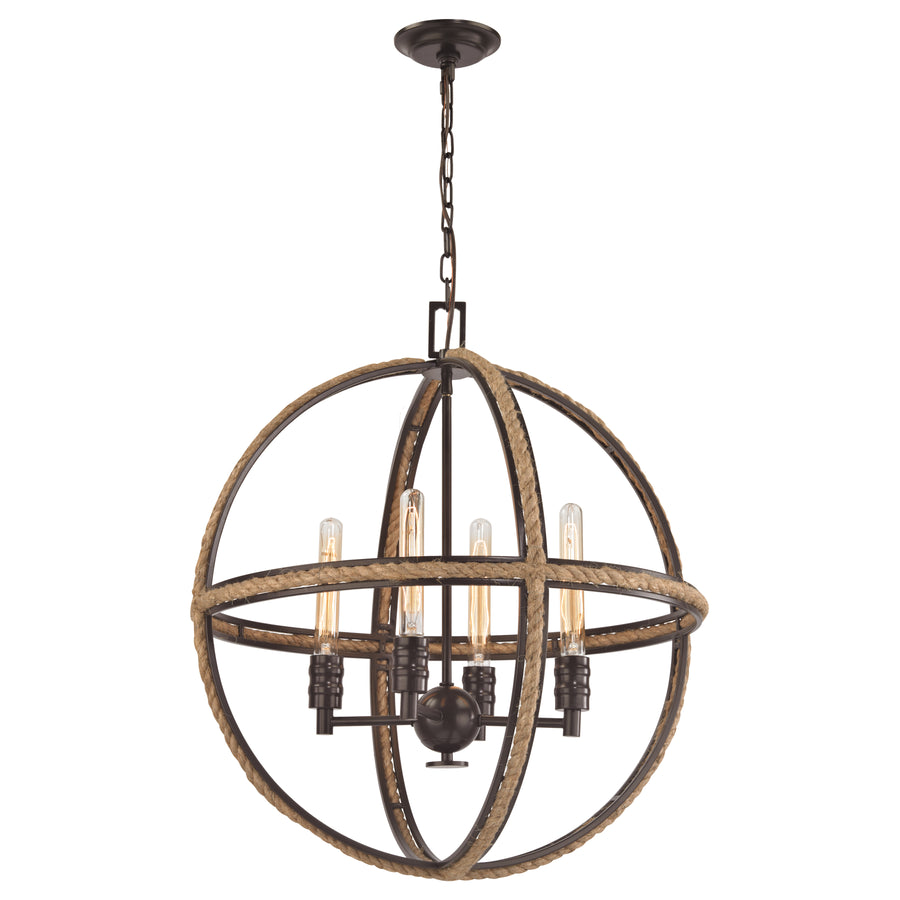 Natural Rope 24' 4 Light Chandelier in Oil Rubbed Bronze