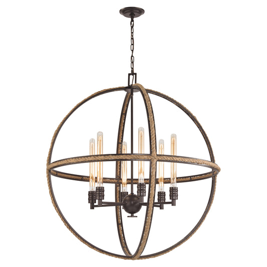 Natural Rope 34" 6 Light Chandelier in Oil Rubbed Bronze