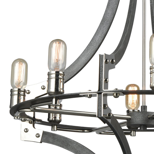 Riveted Plate 28" 8 Light Chandelier in Silverdust Iron