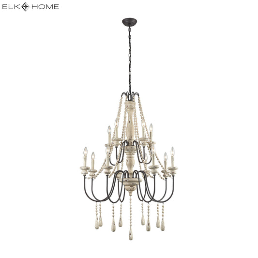 Sommieres 33" 12 Light Chandelier in Antique French Cream