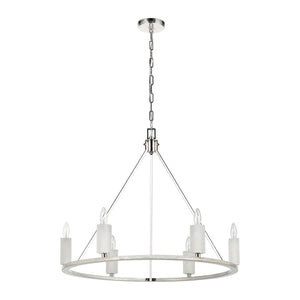 White Stone 30' 6 Light Chandelier in Polished Nickel