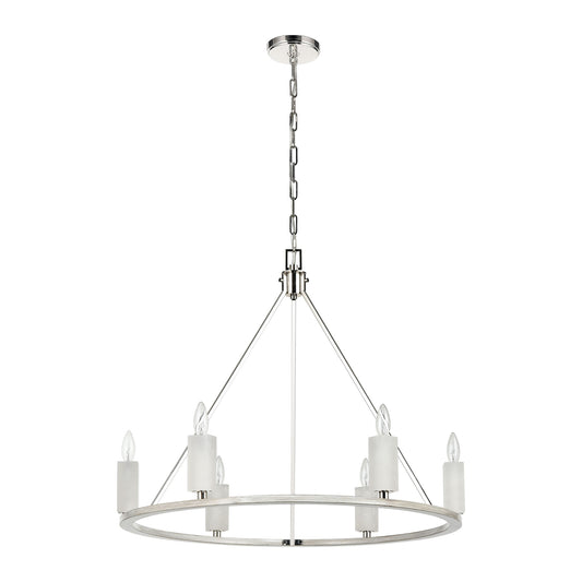 White Stone 30" 6 Light Chandelier in Polished Nickel