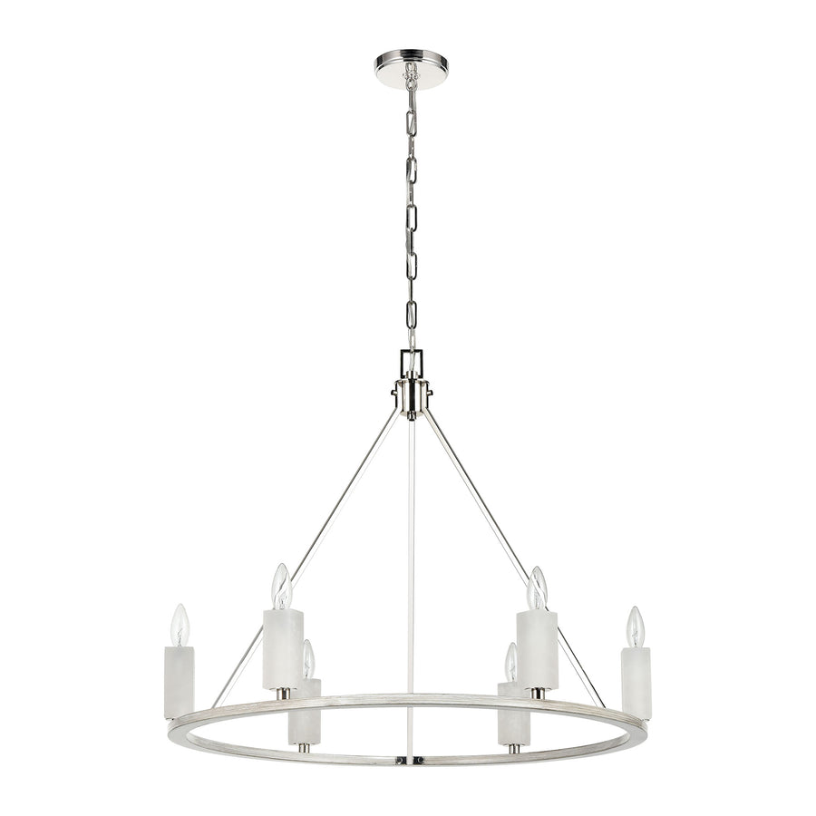 White Stone 30' 6 Light Chandelier in Polished Nickel