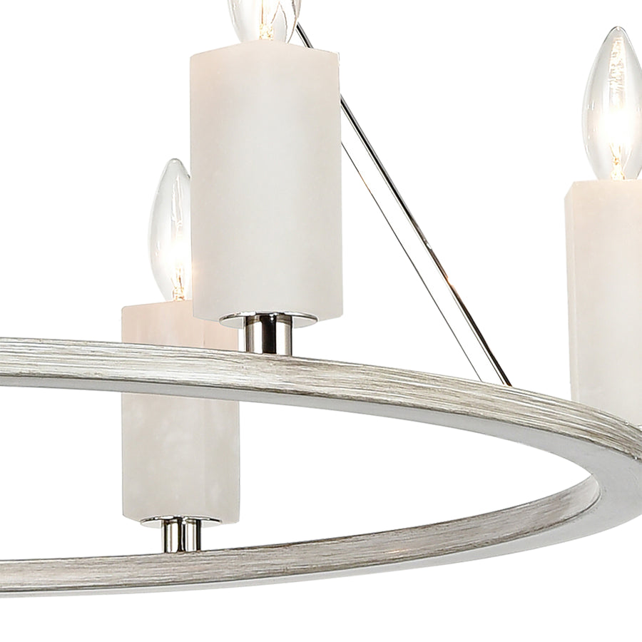 White Stone 30' 6 Light Chandelier in Polished Nickel