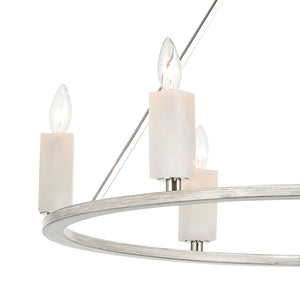 White Stone 30' 6 Light Chandelier in Polished Nickel