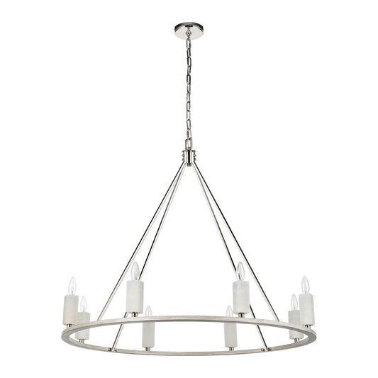 White Stone 39" 8 Light Chandelier in Polished Nickel