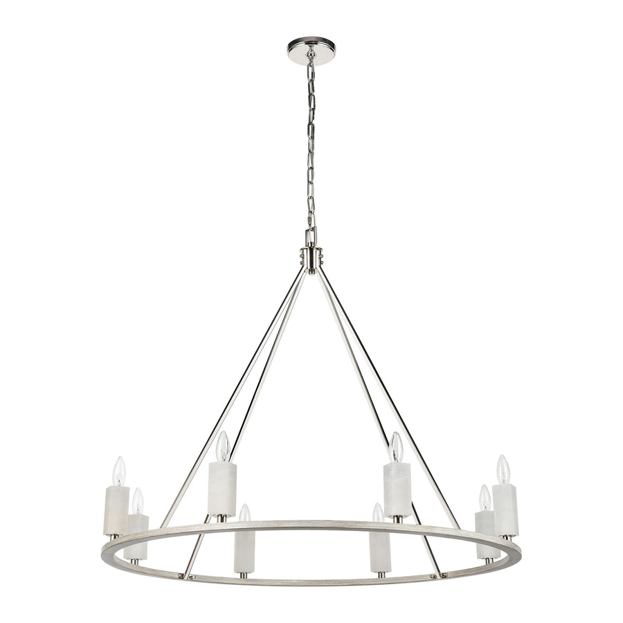 White Stone 39' 8 Light Chandelier in Polished Nickel