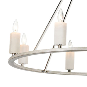 White Stone 39' 8 Light Chandelier in Polished Nickel