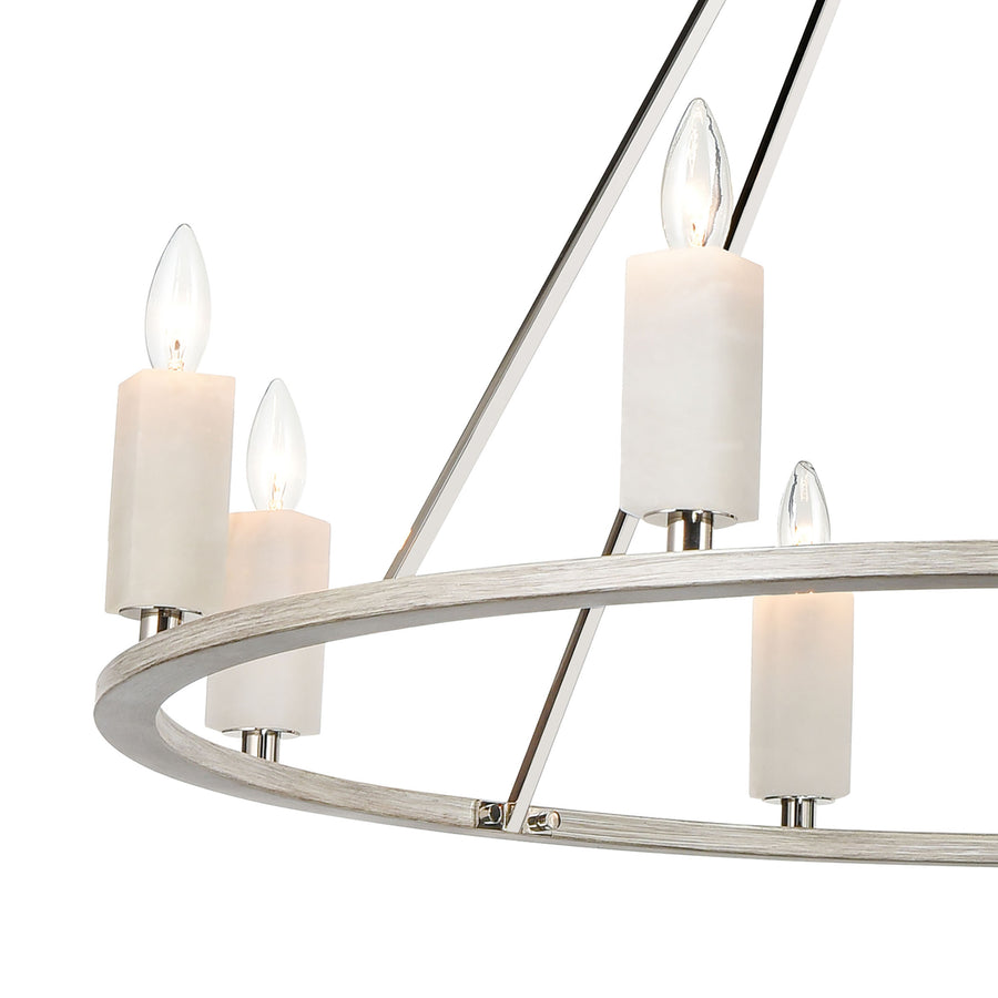 White Stone 39' 8 Light Chandelier in Polished Nickel