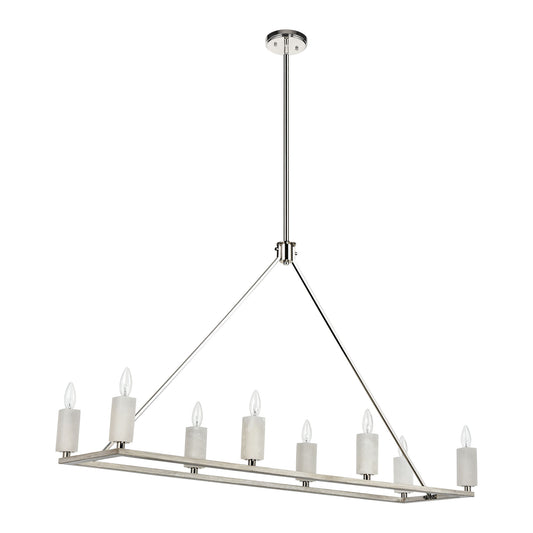 White Stone 48" 8 Light Island Light in Polished Nickel