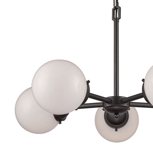 Beckett 26" 5 Light Chandelier in White Glass & Oil Rubbed Bronze