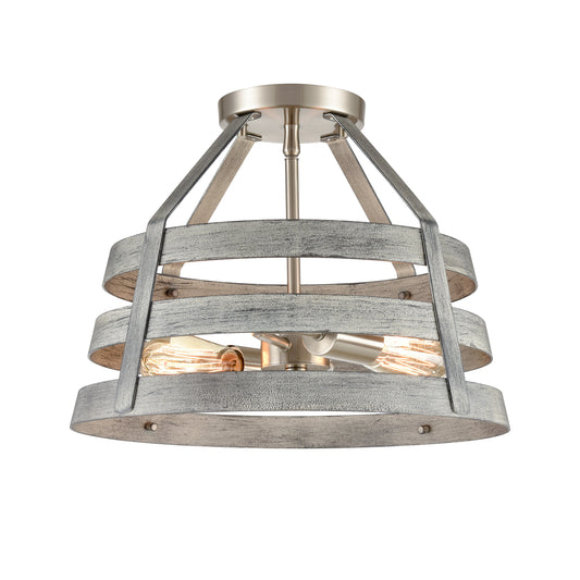 Brigantine 15" 2 Light Semi Flush Mount in Weathered Driftwood