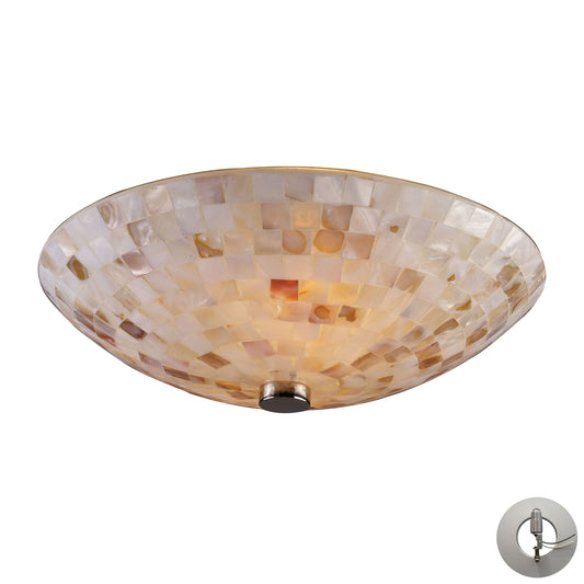 Capri 12" 2 Light Multi Level Semi Flush Mount in Capiz Shell Shade & Satin Nickel