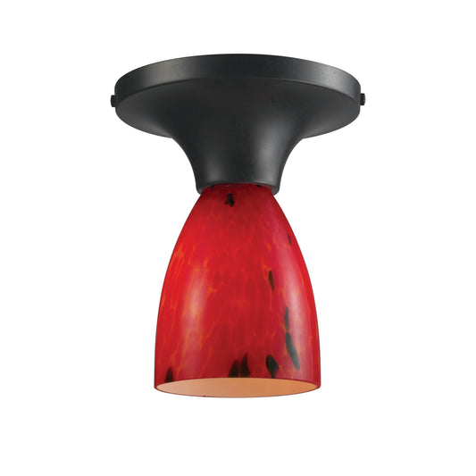 Celina 7" 1 Light Semi Flush Mount in Fire Red Glass & Dark Rust