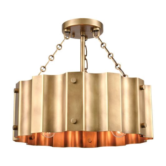 Clausten 17" 3 Light Semi Flush Mount in Brass