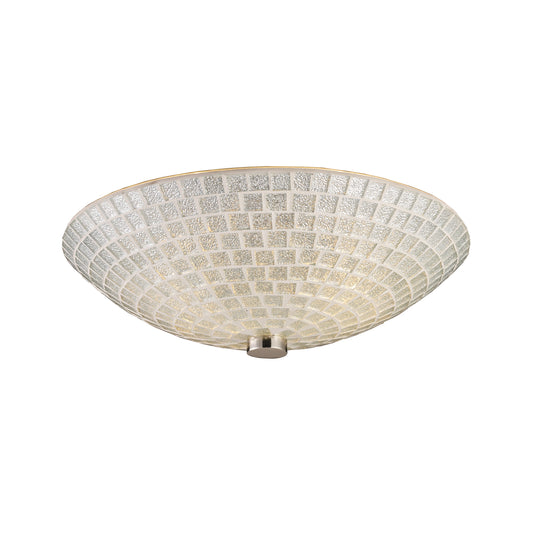 Fusion 12" 2 Light Semi Flush Mount in Silver Mosaic Glass & Satin Nickel