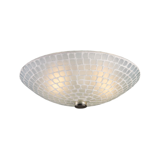 Fusion 12" 2 Light Semi Flush Mount in White Mosaic Glass & Satin Nickel