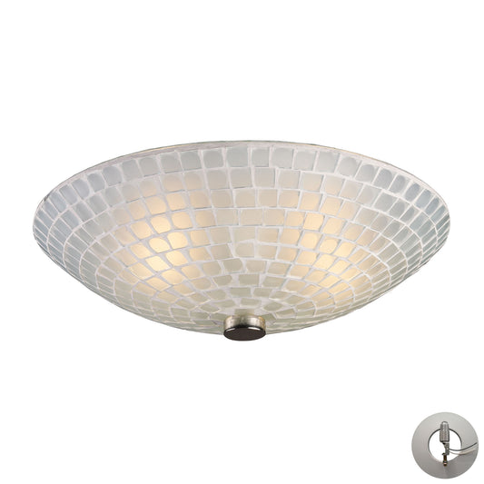 Fusion 12" 2 Light Semi Flush Mount in White Mosaic Glass & Satin Nickel with Adapter Kit