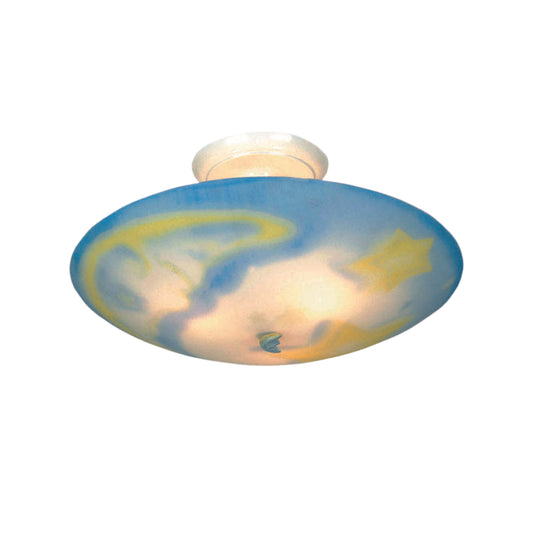 Kidshine 17" 3 Light Semi Flush Mount in Multicolor Glass with Moon Motif & White