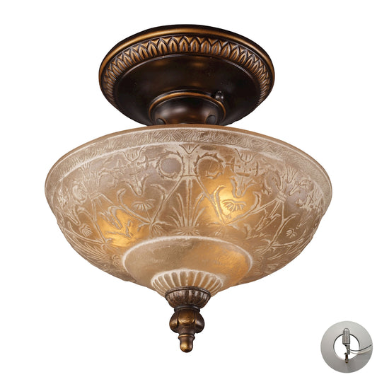 Restoration 12" 3 Light Semi Flush Mount in Ornate Golden Bronze with Adapter Kit