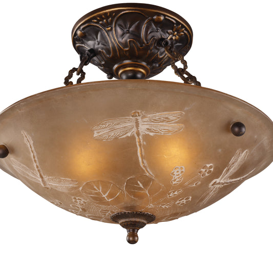 Restoration 16" 3 Light Semi Flush Mount in Botanical Golden Bronze