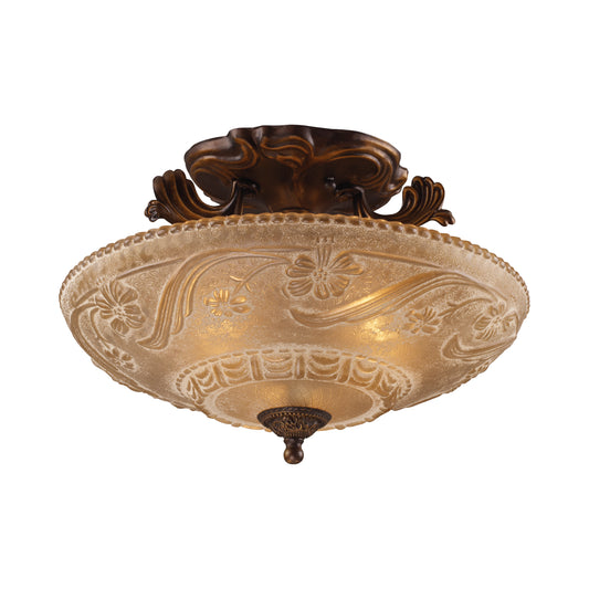 Restoration 16" 3 Light Semi Flush Mount in Floral Golden Bronze