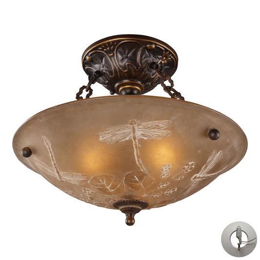 Restoration 16" 3 Light Semi Flush Mount in Botanical Golden Bronze with Adapter Kit