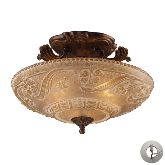 Restoration 16" 3 Light Semi Flush Mount in Floral Golden Bronze with Adapter Kit