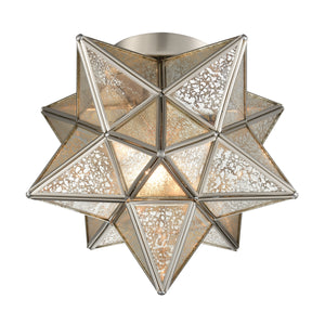 Moravian Star 10' 1 Light Flush Mount in Silver Mercury Glass & Antique Nickel