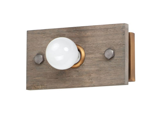 Plank 6" Single Light Wall Sconce in Weathered Wood and Antique Brass