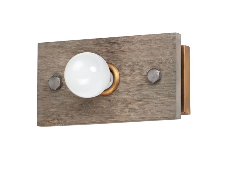 Plank 6' Single Light Wall Sconce in Weathered Wood and Antique Brass