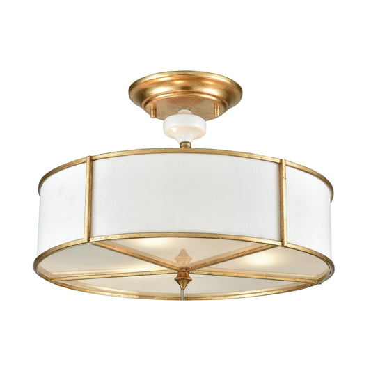 Ceramique 16" 3 Light Semi Flush Mount in Antique Gold Leaf