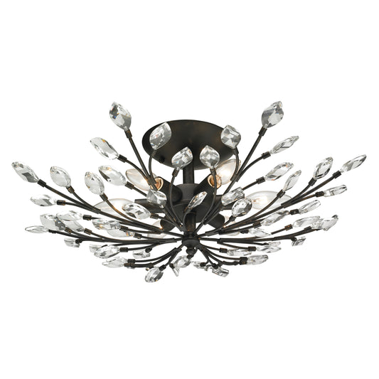 Crystal Branches 24" 6 Light Semi Flush Mount in Burnt Bronze