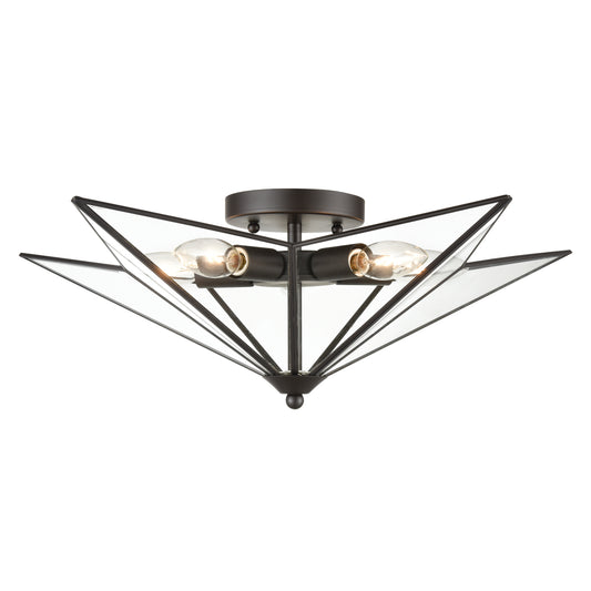 Moravian Star 21" 5 Light Flush Mount in Clear Glass & Oil Rubbed Bronze