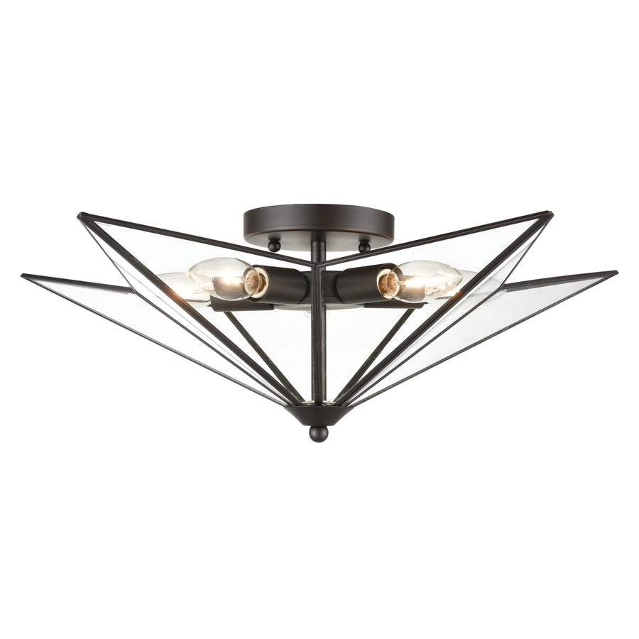 Moravian Star 21' 5 Light Flush Mount in Clear Glass & Oil Rubbed Bronze