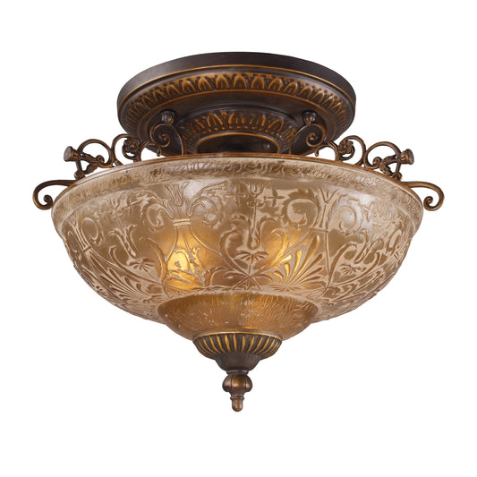 Restoration 19" 3 Light Semi Flush Mount in Golden Bronze