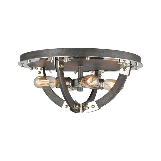 Riveted Plate 19" 4 Light Flush Mount in Silverdust Iron