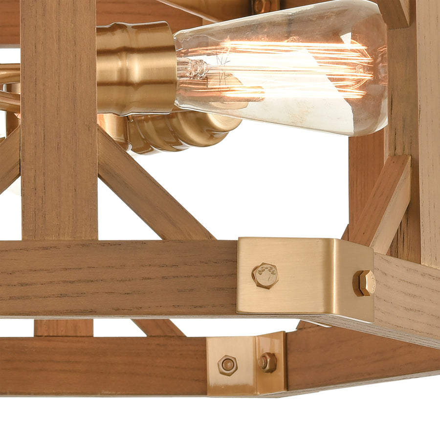 Structure 18' 3 Light Semi Flush Mount in Satin Brass