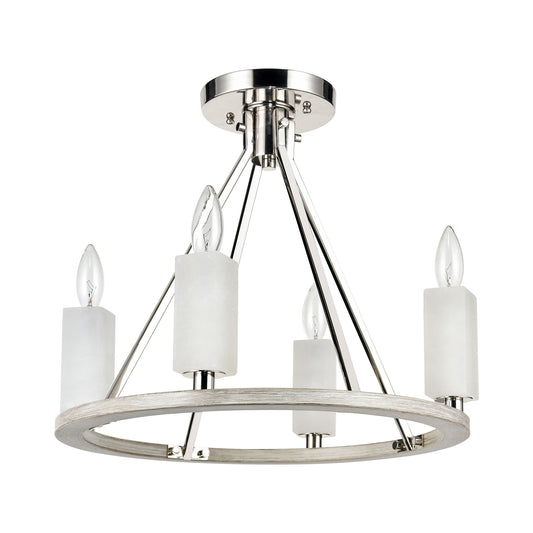 White Stone 18" 4 Light Semi Flush Mount in Polished Nickel