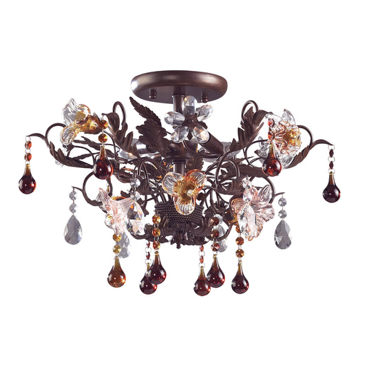 Cristallo Fiore 19" 3 Light Semi Flush Mount in Deep Rust