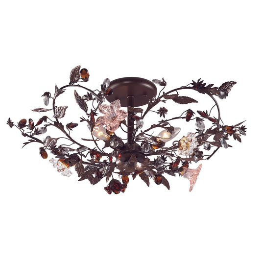 Cristallo Fiore 27" 3 Light Semi Flush Mount in Deep Rust