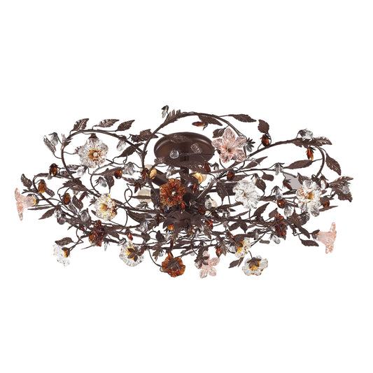 Cristallo Fiore 38" 6 Light Flush Mount in Deep Rust