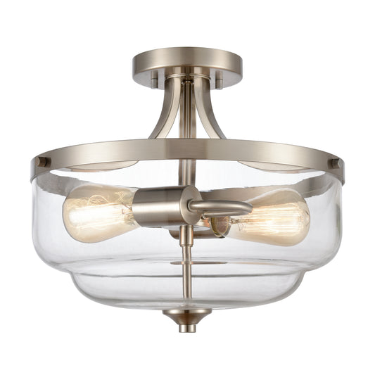 Calistoga 13" 2 Light Semi Flush Mount in Brushed Nickel