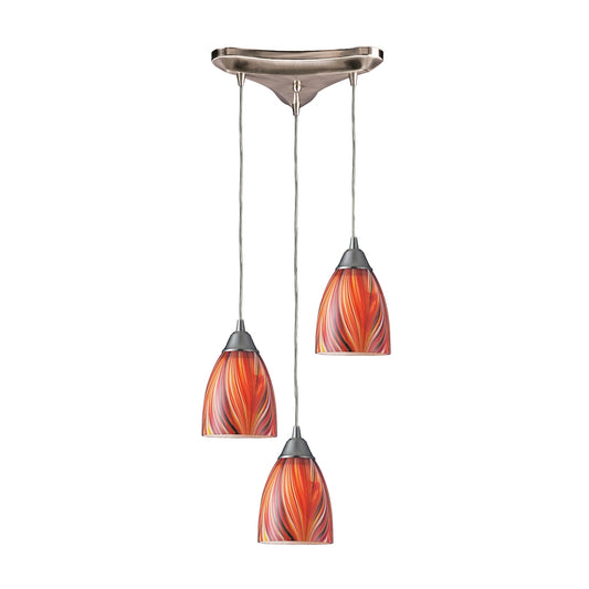 Arco Baleno 10" 3 Light Mini Pendant in Multicolor Glass & Satin Nickel