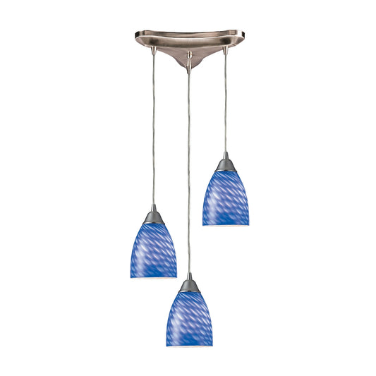 Arco Baleno 10" 3 Light Mini Pendant in Sapphire Glass & Satin Nickel