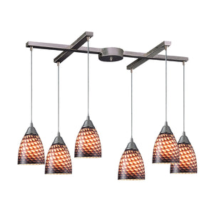 Arco Baleno 33' 6 Light Mini Pendant in Cocoa Glass & Satin Nickel