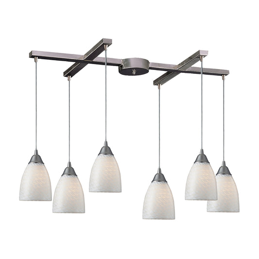 Arco Baleno 33" 6 Light Mini Pendant in White Swirl Glass & Satin Nickel