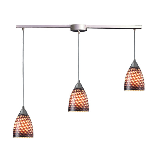 Arco Baleno 36" 3 Light Mini Pendant in Cocoa Glass & Satin Nickel