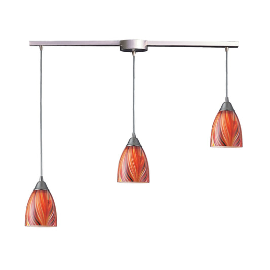 Arco Baleno 36" 3 Light Mini Pendant in Multicolor Glass & Satin Nickell